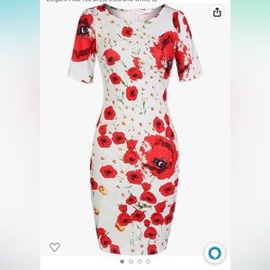 L white and red dress, 3/4 sleeve